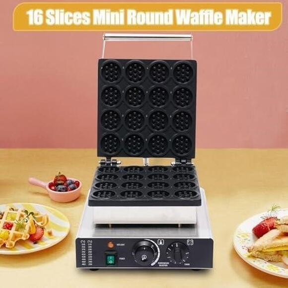 Commercial Belgian Waffle Maker - 16pcs Mini Maker, Nonstick, Stainless Steel - Picture 2 of 7